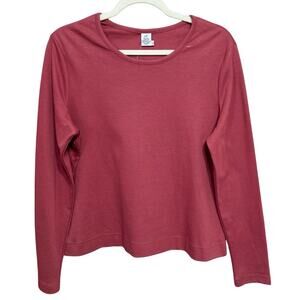 Peruvian Connection Pima Cotton Jewel Neck Top Size L Rose Pink Tee NEW FLAW